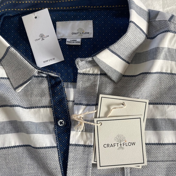 NWT Craft + Flow Men's Parker Long Sleeve Collard Navy Striped Button Up Size L - Picture 3 of 6